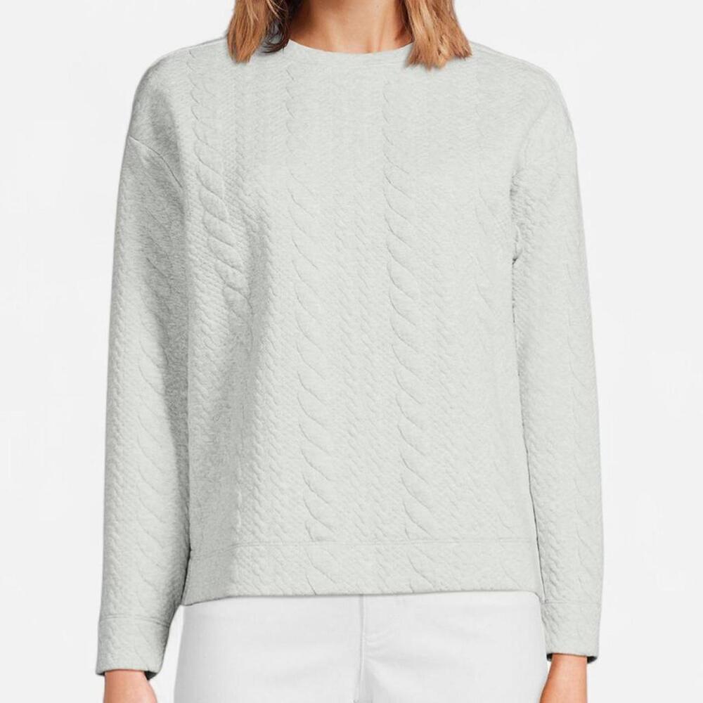 Lands End Quilted Cable Knit Sweatshirt Women XL Cream Textured Cozy
